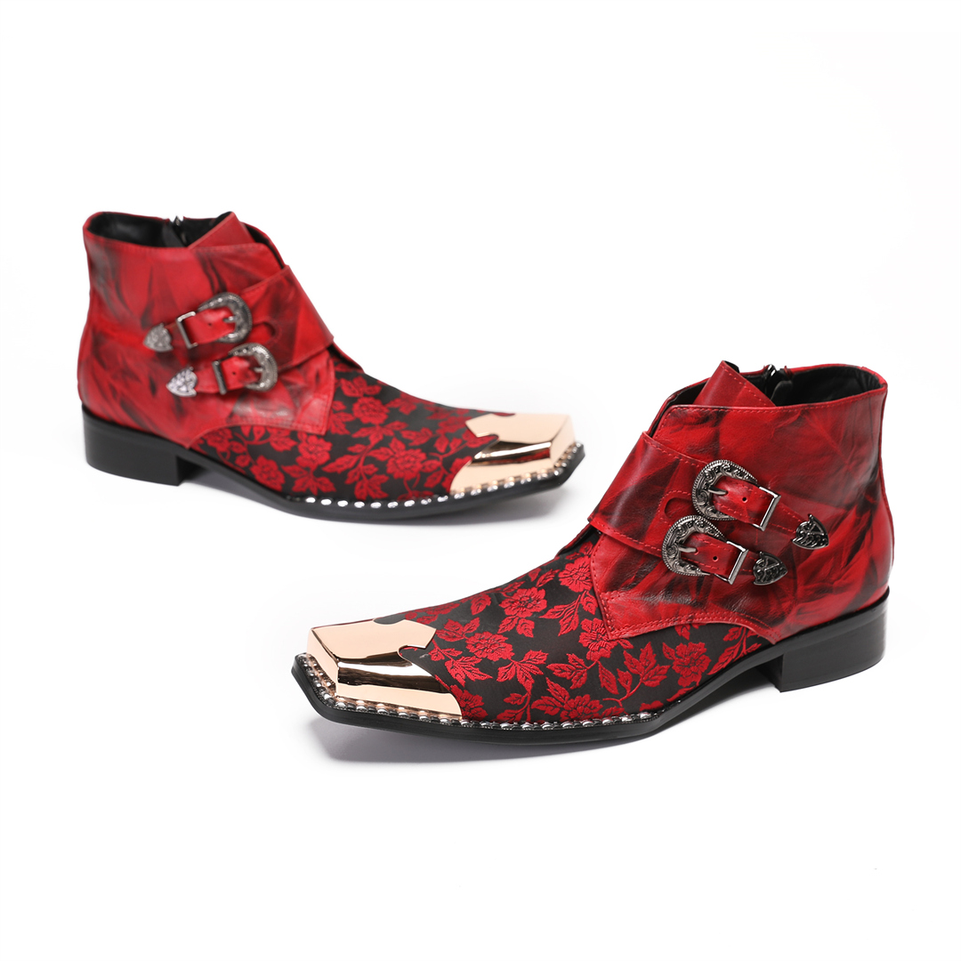 Men Shoes Formal - Botas de Inverno Vermelhas Florais para
