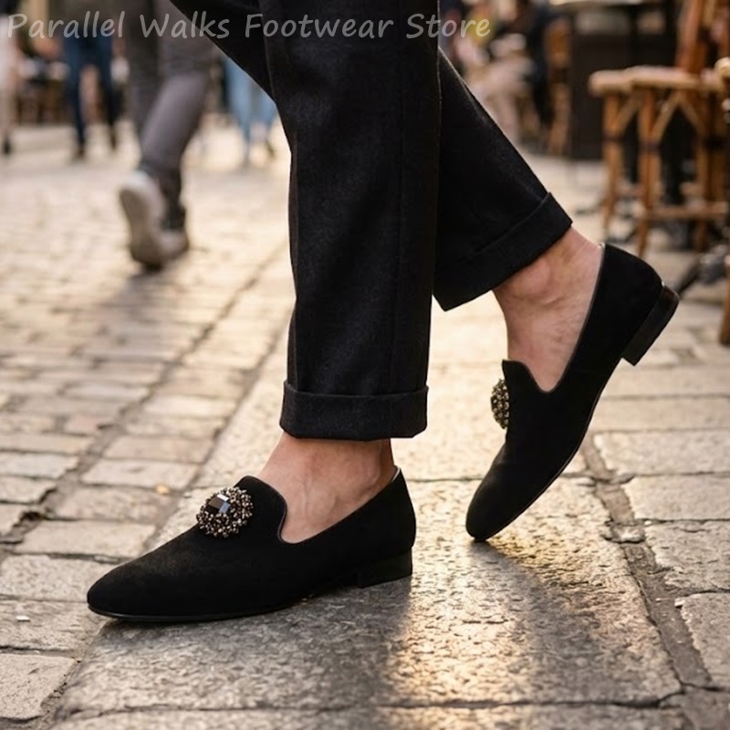Men Shoes Formal - Mocassins Masculinos de Camurça com Ornamento