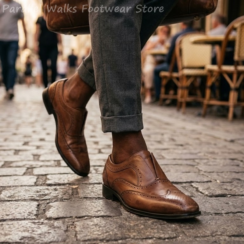Men Shoes Formal - Sapatos masculinos de couro marrom, estilo