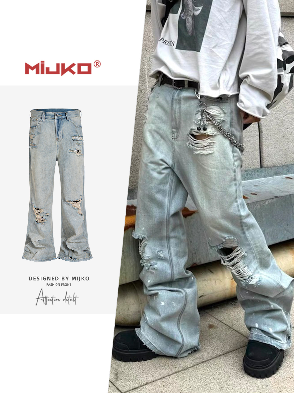 Mijko unissex rasgado slub jea - Men Shoes Jeans avaliação e preço